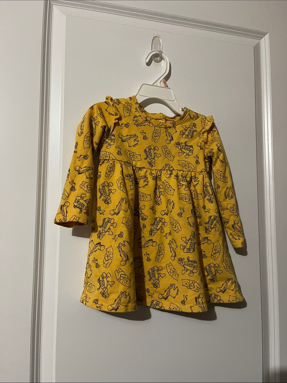 Disney Yellow Long Sleeve Dress with Winnie the Pooh Outline Print